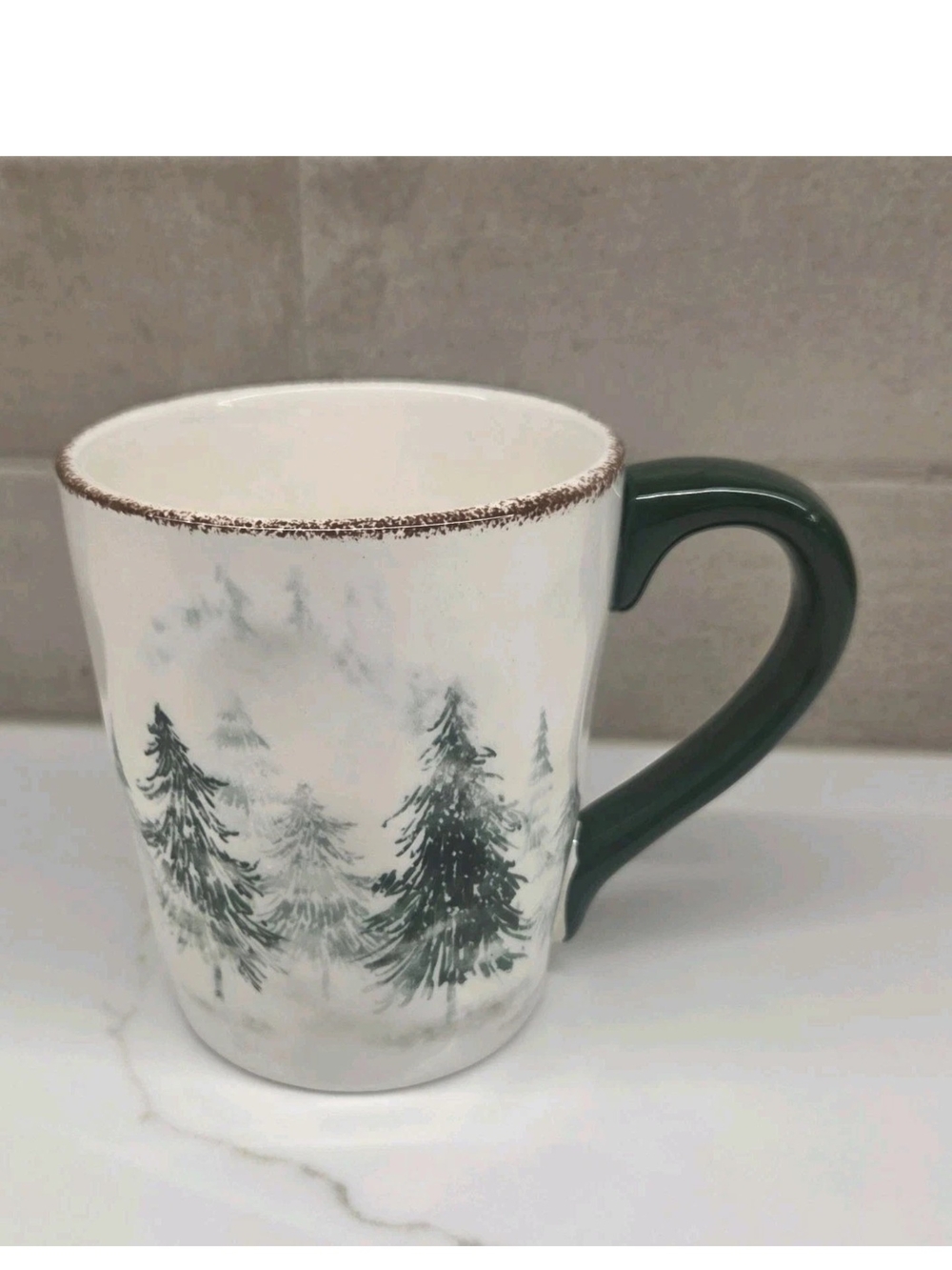 Sleigh Bell Ceramic Coffee Mug Pine Trees Winter Dimpled Snow Curved Handle